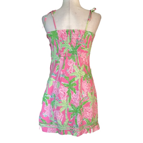 RARE Vintage Lilly Pulitzer Taboo Elephant Palm Print Pink Tie Bow Dress - 6 - Picture 5 of 10